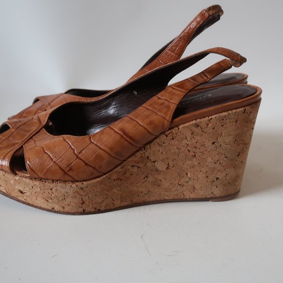 RAMON TENZA LEATHER CORK WEDGE SLINGBACK HEELS 9 * - Picture 7 of 12